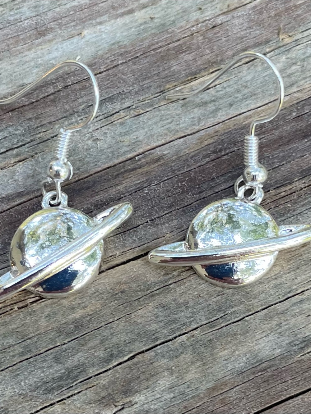 Silver Planet Ring Drop Earrings - Women’s Jewelry
